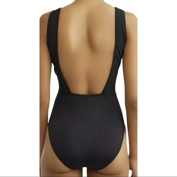 Time & Tru One Piece Swimsuit Black White Knotted Size Large 12/14 - Picture 3 of 11